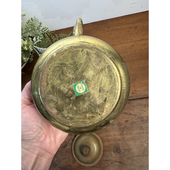 Small Vintage Brass Tea Kettle W/Wood Handle & Gooseneck Spout Patina READ - Picture 7 of 10